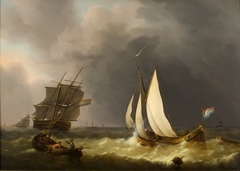 Schepen in een storm by Martinus Schouman