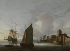 Shipping on the east Schelde near the Zuidhavenpoort, Zierikzee by Hendrick van Anthonissen