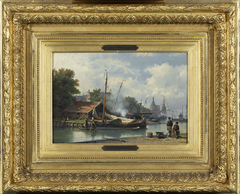 Shipyard in Enkhuizen, with in the distance Dommedaris gate by Hermanus Koekkoek