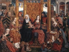 Sippenaltar, Mitteltafel: Die mystische Vermählung der Hl. Katharina mit dem Jesusknaben by Master of the Holy Kinship the younger