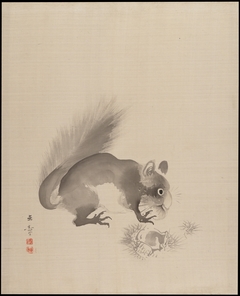 Squirrel Eating Chestnuts by Kawabata Gyokushō