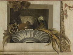 Still Life with a Bowl of Corn, Artichokes, Grapes and a Parrot by Jacob van Campen