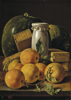 Still Life with Oranges Honey-Jar Boxes of Sweetmeats and Watermelons by Luis Egidio Meléndez