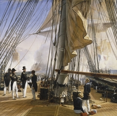 The French fleet forcing the entrance of Tagus River. 11 July 1831. by Horace Vernet