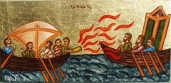 The Greek fire ( ignis graecus). Copy from Byzantine miniature. by GIITSIDIS EFSTATHIOS