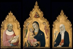 Triptych: The Virgin and Child with the Blessing Christ, Two Angels and a Donor by Sano di Pietro