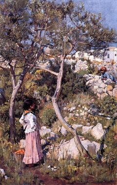 Two Little Italian Girls by a Village by John William Waterhouse