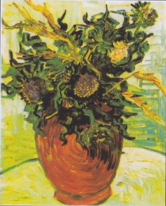 Vase with flowers and thistles by Vincent van Gogh