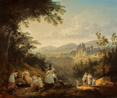 View of Rosslyn Castle from the grounds of Sheriff Clerk (Mavisbank) by Julius Caesar Ibbetson