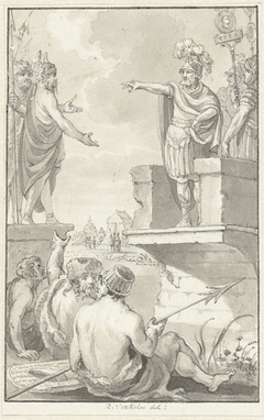 Vredesonderhandelingen tussen Claudius Civilis en Petilius Cerealis op een gebroken brug, 69-70 by Reinier Vinkeles