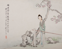 Woman and Parrot by a Garden Fence by Qian Hui'an