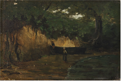 Yard with Trees, and a Boy Sitting on a Tree-trunk by Nathaniel Hone the Younger