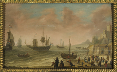 A Coastal Scene with Dutch Vessels and a Fish Market by Abraham Willaerts