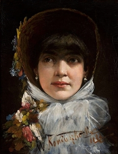 A young woman with bangs. by Wacław Koniuszko