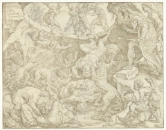 Aanklagers van Daniël worden in de leeuwenkuil geworpen by Maarten van Heemskerck