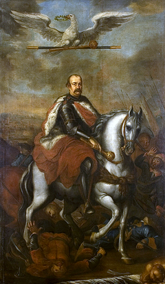 Allegorical portrait of Jerzy Sebastian Lubomirski on horseback. by Anonymous