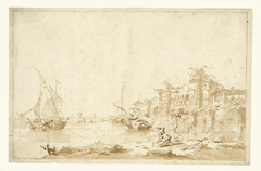 An Imaginary View of a Venetian Lagoon, with a Fortress by the Shore by Francesco Guardi