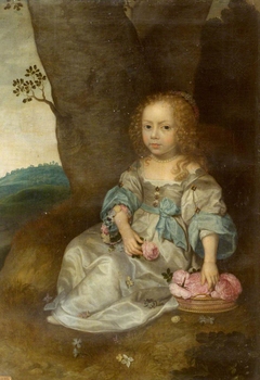 An Unknown Young Girl seated on the Ground with a Basket of Roses by Johannes Mytens