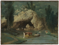 Boats in Front of the Grotto in the Park at Méréville by Hubert Robert