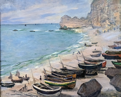 Boats on the beach at Etretat by Claude Monet