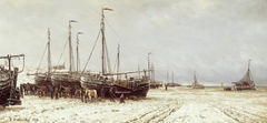 Boten op het strand bij Scheveningen by Hendrik Willem Mesdag