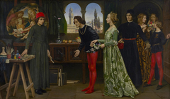 Boticcelli's studio: The first visit of Simonetta presented by Giulio and Lorenzo de Medici by Eleanor Fortescue-Brickdale