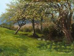 Burghfield Orchard, near Reading by Arthur Hughes