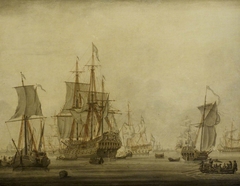 Calm: Dutch Ships at Anchor in a Crowded Harbour by Cornelis Boumeester