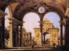 Capriccio of a Renaissance Triumphal Arch seen from the Portico of a Palace by Canaletto