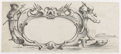 Cartouche met aan weerskanten een jager by Pieter Jansz