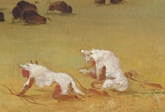 Catlin and His Indian Guide Approaching Buffalo under White Wolf Skins by George Catlin