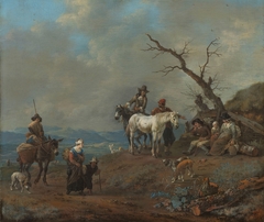 Country road with hunter and peasants by Johannes Lingelbach