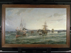 De 'Amsterdam' (II) van de Holland-Amerika Lijn bij de haven van Boulogne sur Mer by Cornelis Christiaan Dommersen