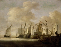 Dutch vessels at a pier by Hendrick Dubbels