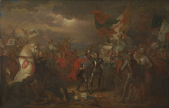 Edward III (1312-1377) with the Black Prince (1330-1376) after the Battle of Crécy (1346) by Benjamin West