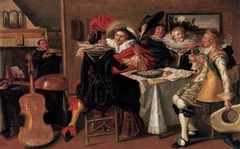 Elegant company drinking in an interior by Dirck Hals