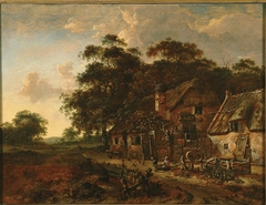 Evening landscape with a farm by Jan Wijnants