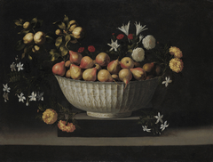 Flowers and Fruit in a China Bowl by Anonymous