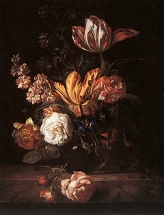 Flowers in a glass vase by Jakob Bogdani