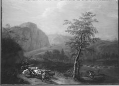 Gebirgslandschaft mit Vieh und Hirten by Daniel Hien