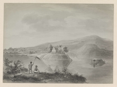 Gezicht op een rivier met enkele huizen, mogelijk Berg en Dal by Hendrik Huygens