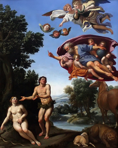 God punished Adam and Eve for their disobedience by Domenichino