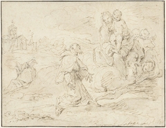 Heilige Antonius van Padua knielend in een landschap by Raymond de Lafage