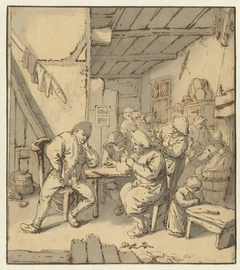 Interieur van een boerenherberg met rokende en drinkende figuren by Adriaen van Ostade