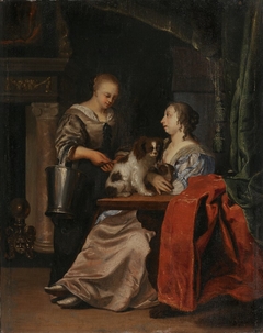 Interior with Two Ladies and Two Dogs by Pieter van der Werff