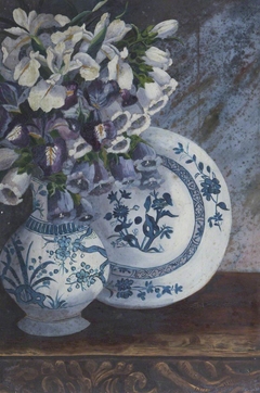 Irises, Orchids and Foxgloves in a Chinese Vase with a Chinese Plate by Anonymous