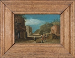 Italiaans landschap met personen en gebouwen by Margareta de Heer