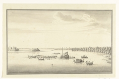 J.G. Loten en zijn gezelschap vissend op de riveir Negombo op Ceylon by Pieter de Bevere