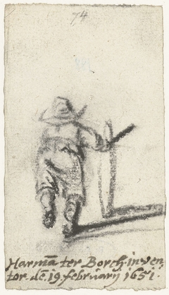 Jongen rennend met een hoepel, van achteren by Harmen ter Borch