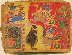 Krishna Fighting Sahastrabhahu, folio from an album of the Bhagavata Purana (Ancient Stories of the Lord) by anonymous painter